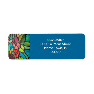 Blue Floral Stained Glass Return Address Label