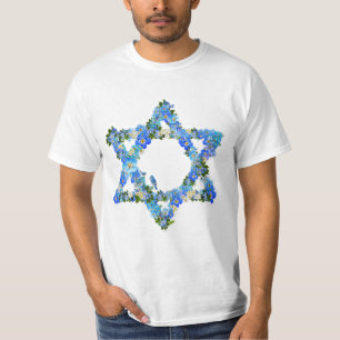 Blue Floral Star Of David Jewish Star T-Shirt