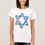 Blue Floral Star Of David Jewish Star  T-Shirt<br><div class="desc">Blue Floral Star Of David Jewish Star with blue jay and forget-me-nots.</div>