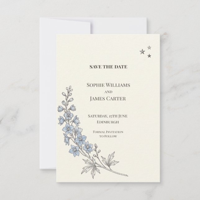 Blue Floral Star Wedding Save The Date (Front)