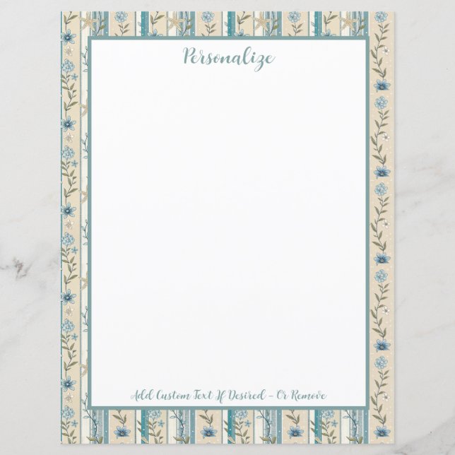Blue Floral Stripe Border Design Personalised (Front)