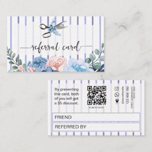 Blue floral stripes Hairdresser referral card