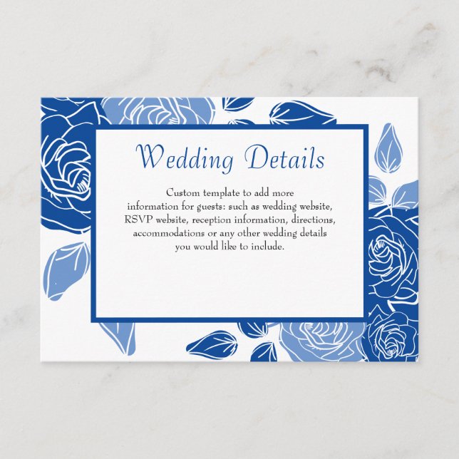 Blue Floral Stylish Rose Chic Simple Wedding Enclosure Card (Front)