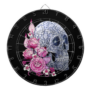 Blue Floral Sugar Skull Pink Flowers Dartboard