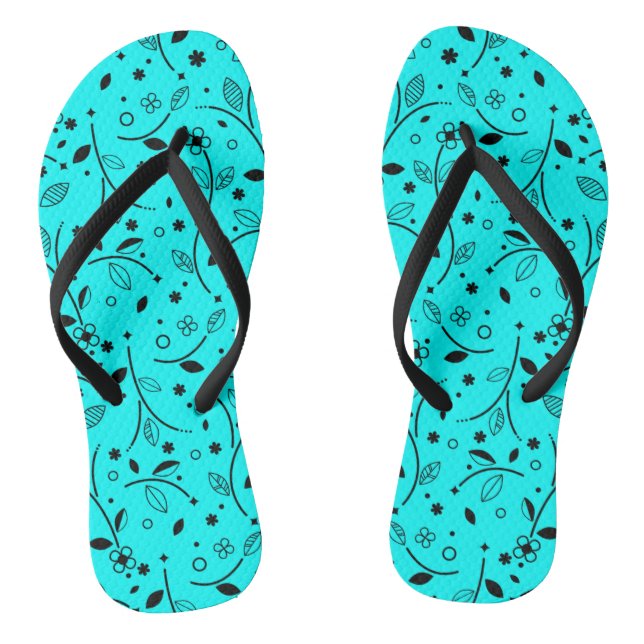 BLUE floral summer pattern   flip flops (Footbed)