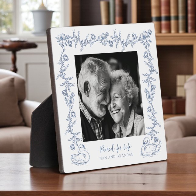 Blue Floral Swan Love Keepsake Nan Grandad Plaque (Creator Uploaded)