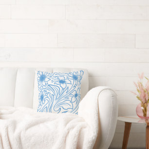 Blue Floral Swirl Botanical Cushion