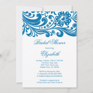 Blue Floral Swirl Bridal Shower Invitation