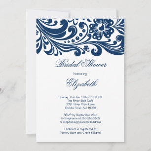 Blue Floral Swirl Bridal Shower Invitation Formal