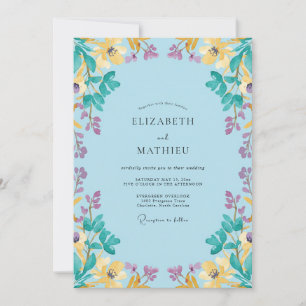 Blue Floral Swirl Wedding Invitation