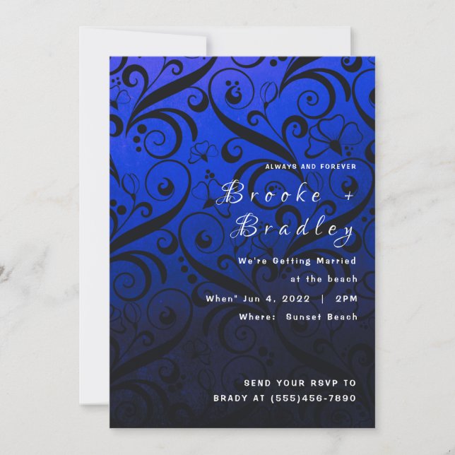 Blue Floral Swirl Wedding Invitation (Front)