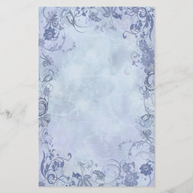 Blue Floral Swirls Stationery (Front)