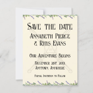 Blue Floral Sword and D20 RPG Inspired Wedding Save The Date