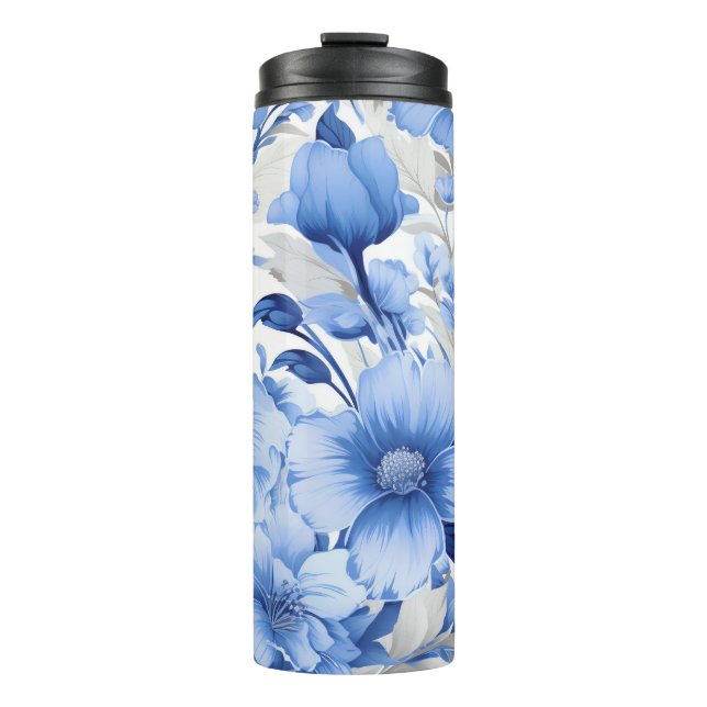 Blue Floral Symphony Thermal Tumbler (Front)