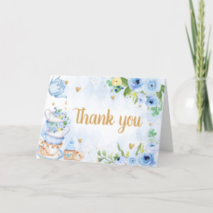 Blue Floral Tea Party Baby Shower Thank You Card
