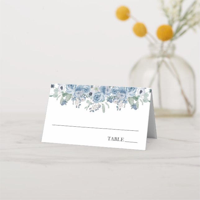 Blue Floral Tea Time Bridal ShowerName Place Cards (Front)