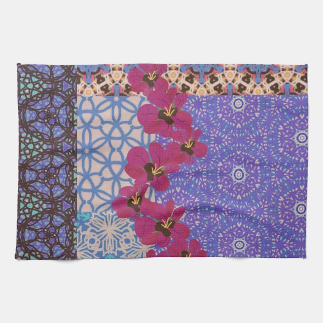 Blue Floral Tea Towel by KCS (Horizontal)