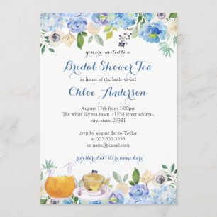 Blue Floral Teacup Bridal Shower Invitation