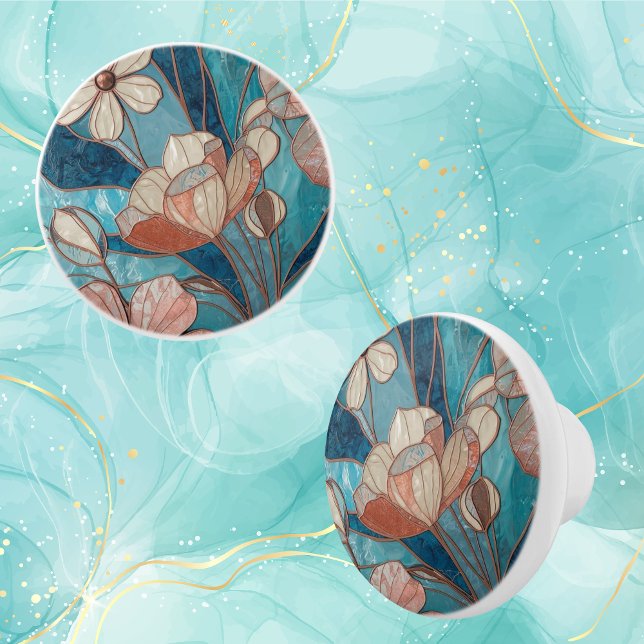 Blue Floral Teal Blush  Ceramic Knob (Creator Uploaded)