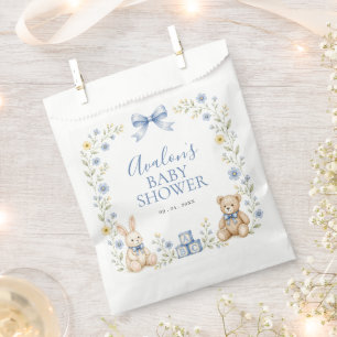 Blue Floral Teddy Bear Bunny Nursery Baby Shower Favour Bags