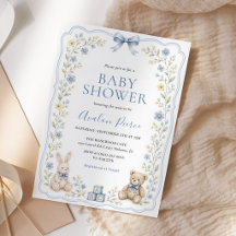 Blue Floral Teddy Bear Bunny Nursery Baby Shower