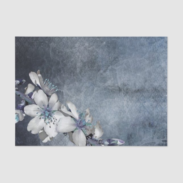 Blue Floral Texture Decoupage Tissue Paper (Front)