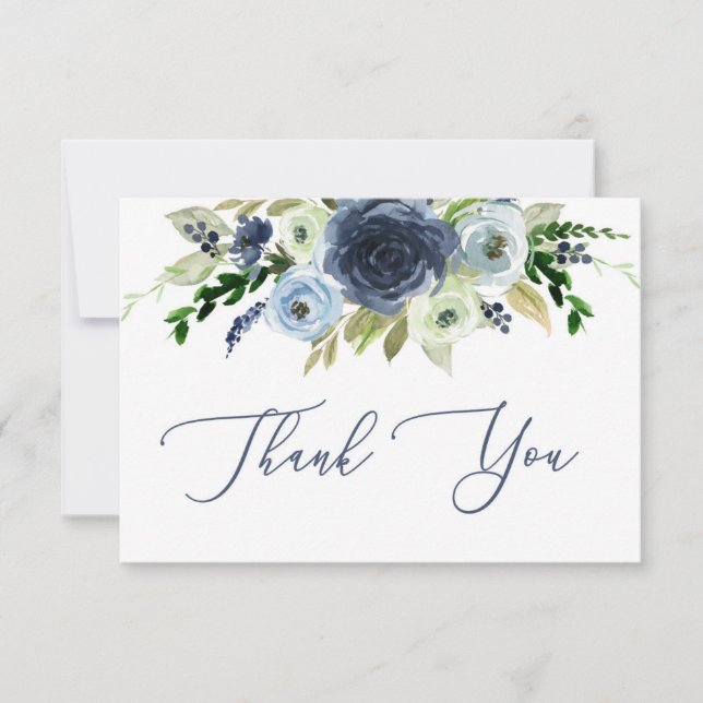 Blue floral thank you card, floral card (Front)