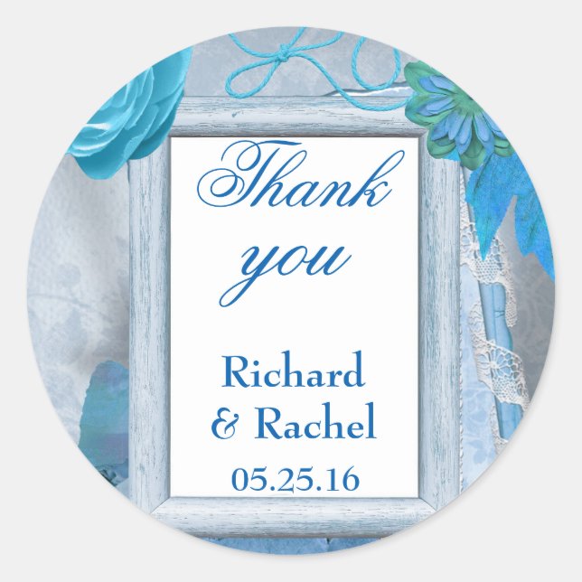 Blue Floral Thank you Classic Round Sticker (Front)