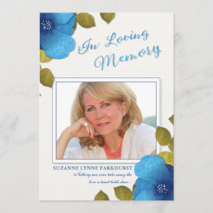 Blue Floral Thank You Sympathy Custom Photo Card