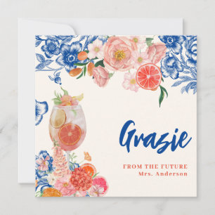 Blue floral That's Amore Bridal Shower grazie Thank You Card