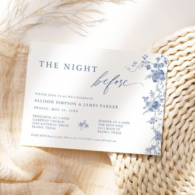 Blue Floral The Night Before Rehearsal Dinner Invitation (Creator Uploaded)