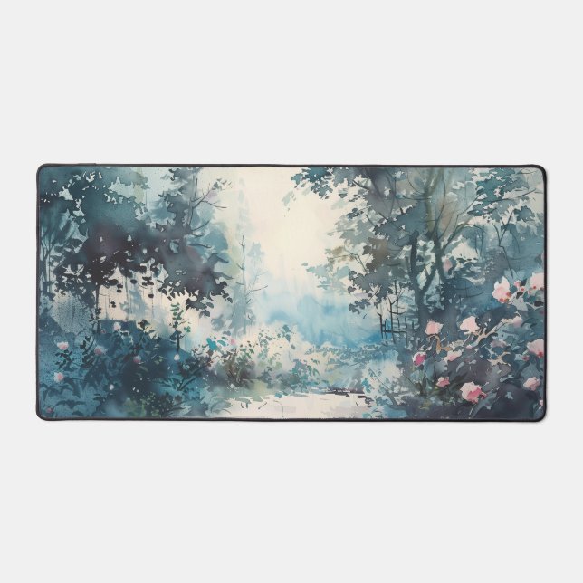 Blue Floral-Themed Desk Mat (Front)