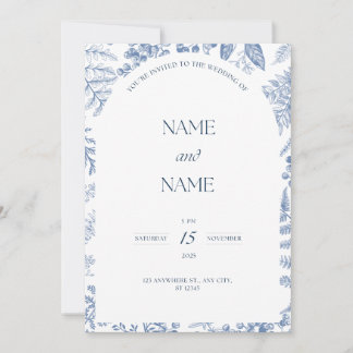 blue floral themed wedding invitation 