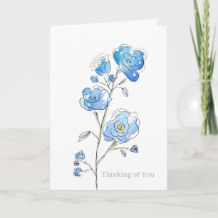Blue Floral Thinking of You Card (Blank Inside)