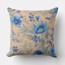 Blue Floral Throw Pillow