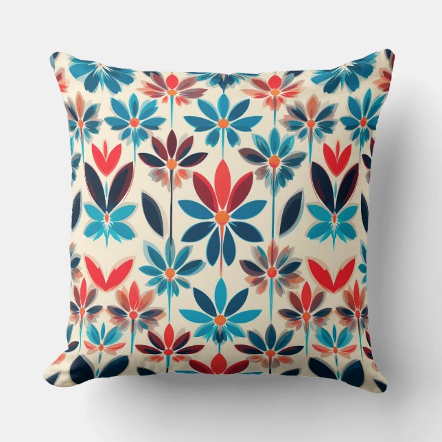 🌸 Blue Floral Throw Pillow Modern Home Decor 💙 (Front)