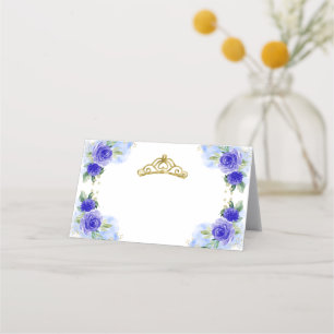 Blue Floral Tiara Quinceanera Place Card