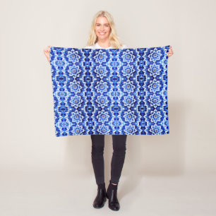 Blue Floral Tile Pattern Blanket