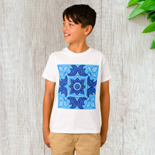 Blue Floral Tile Pattern Vintage Mediterranean  T-Shirt