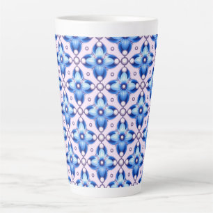 Blue Floral Tile Pattern With Pearl Accents Latte Mug