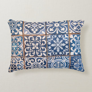 Blue Floral Tiles Decorative Cushion