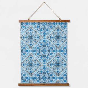 Blue floral tiles hanging tapestry