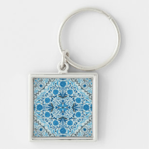 Blue floral tiles key ring