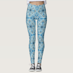 Blue floral tiles leggings