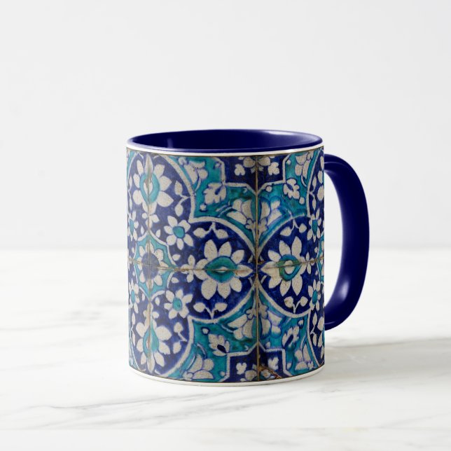 Blue Floral Tiles Mug (Front Right)