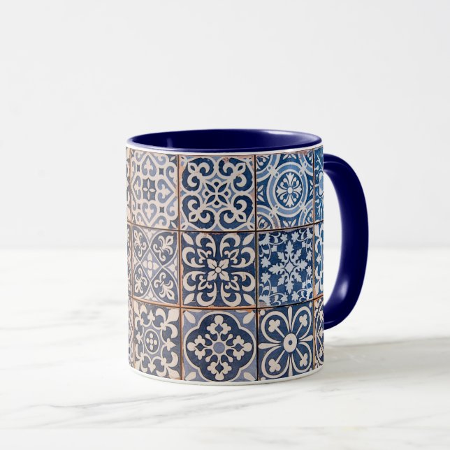 Blue Floral Tiles Mug (Front Right)