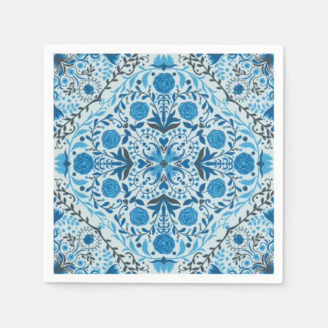 Blue floral tiles napkin (Front)