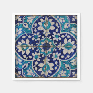 Blue Floral Tiles Paper Napkins