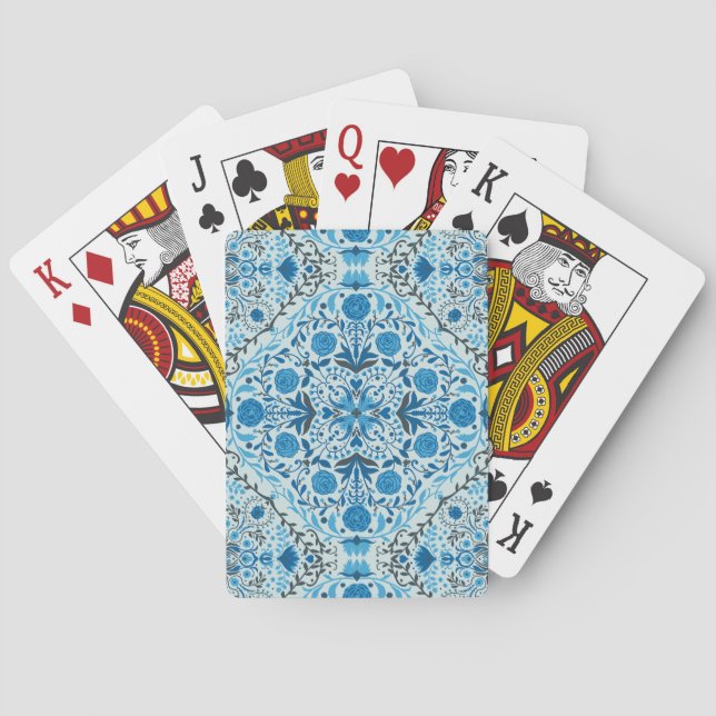 Blue floral tiles playing cards (Back)