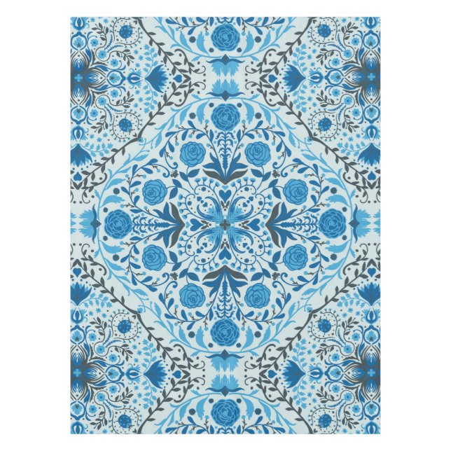 Blue floral tiles tablecloth (Front)